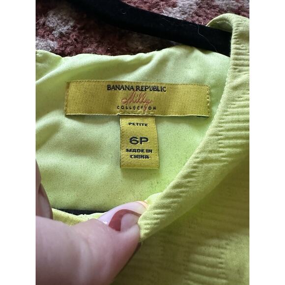 Banana Republic x Milly Tennis Ball Neon Yellow Textured Shift Dress Size 6P - Picture 4 of 8